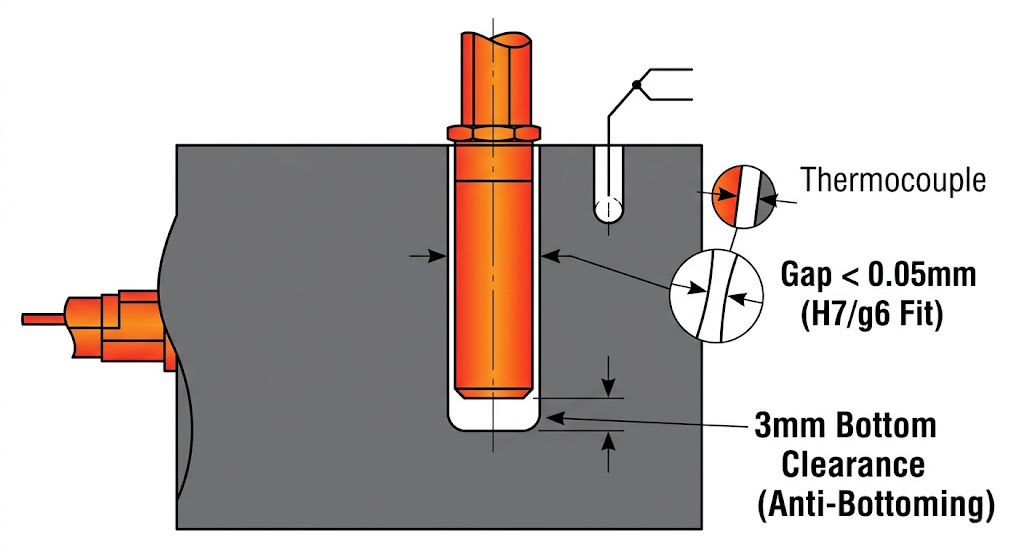 Cartridge heater installation guide showing proper clearances by elekheat