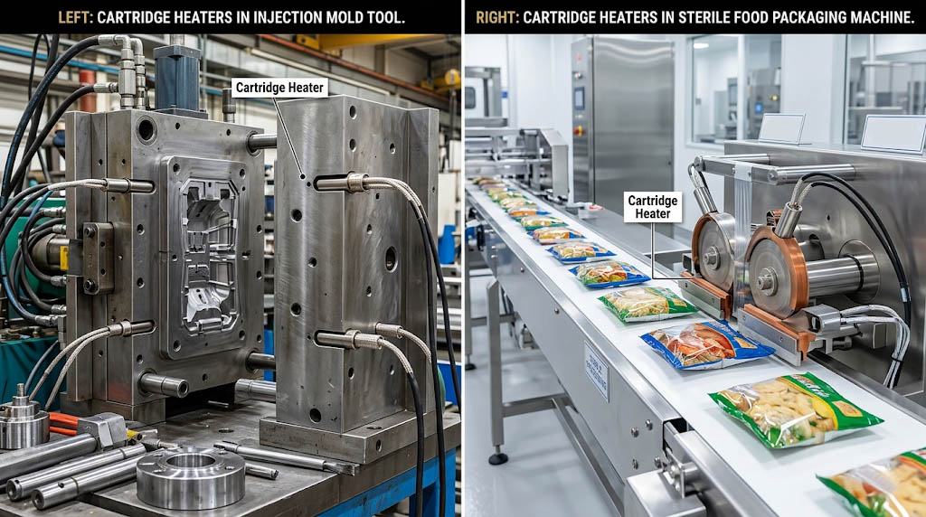 Industrial applications of elekheat cartridge heaters in injection molding and food processing