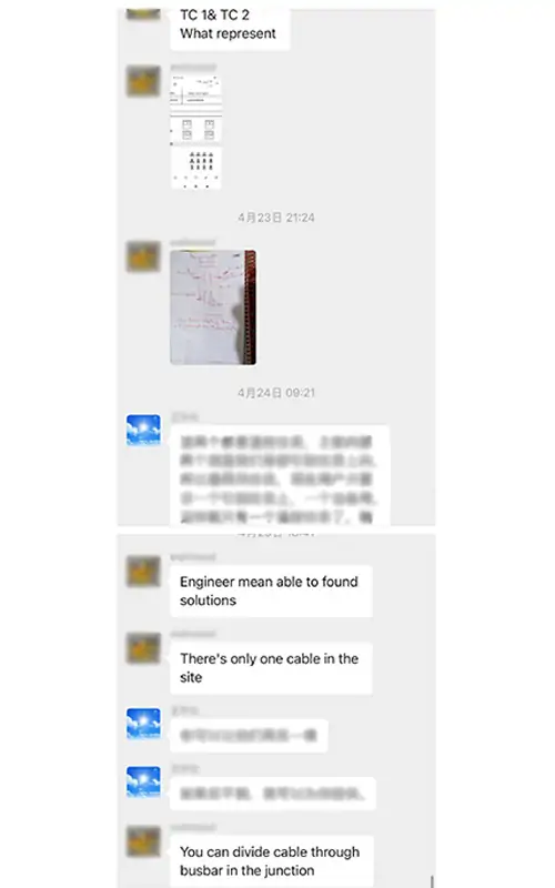 Chat discussing the control cabinet specifications.