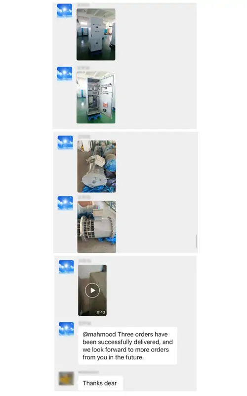 Chat showing final testing and confirming delivery details.
