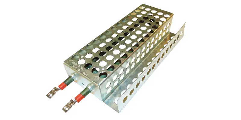 A tubular heater correctly installed on a wall with a protective safety guard over it.