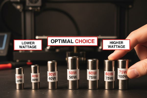 Image of various wattage ratings on cartridge heaters, emphasizing wattage choice