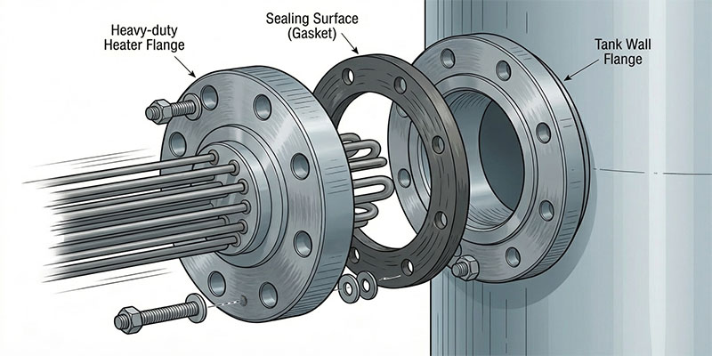 Close up of heavy duty heater flange and sealing surface