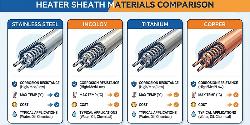 Comparison of different heater sheath materials