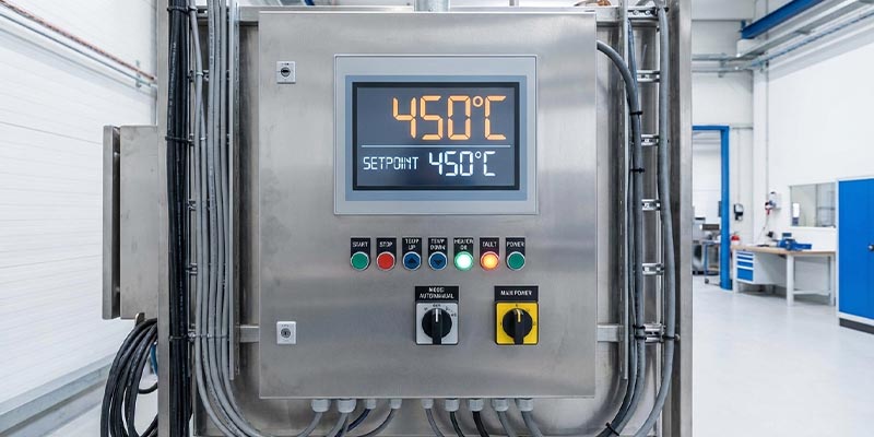 Control panel for industrial heating system with digital display