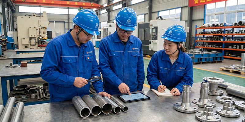 Engineers examining different metal alloys for heater sheaths