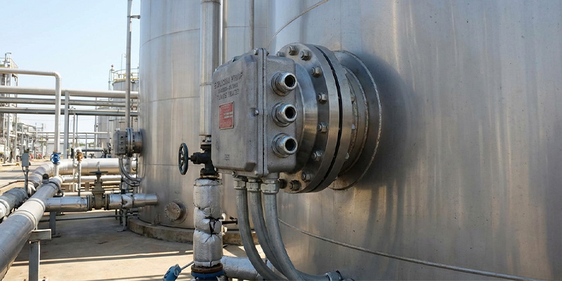 Explosion proof flange heater installed on a large industrial tank
