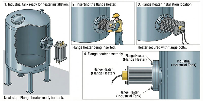 Installation of a flange heater on a large industria