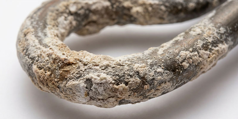 close up of mineral scale on a heating element