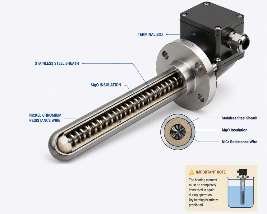 Electrical immersion heater structure diagram